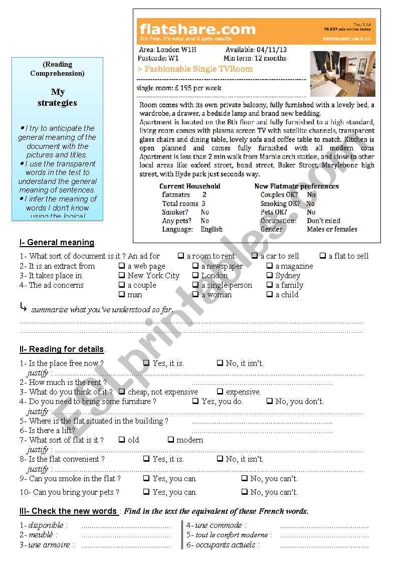 Flatmates 4 worksheet