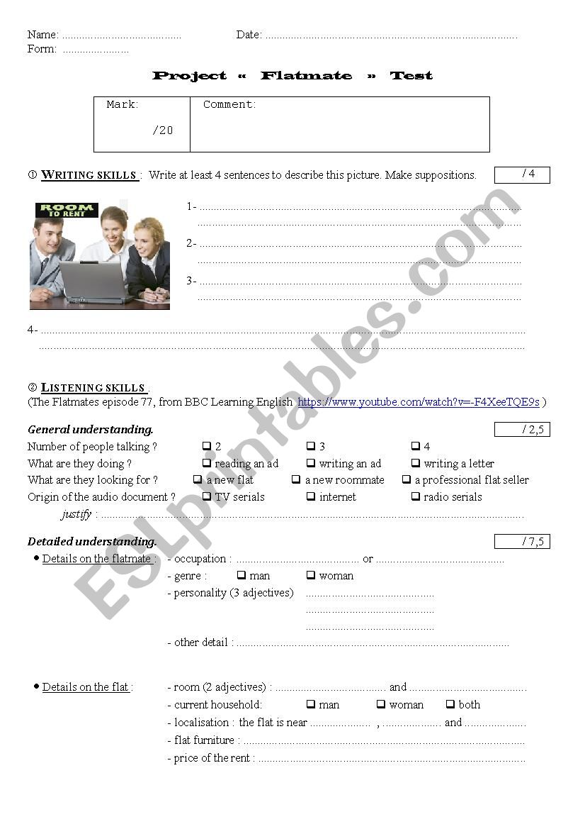 Flatmates 5 worksheet