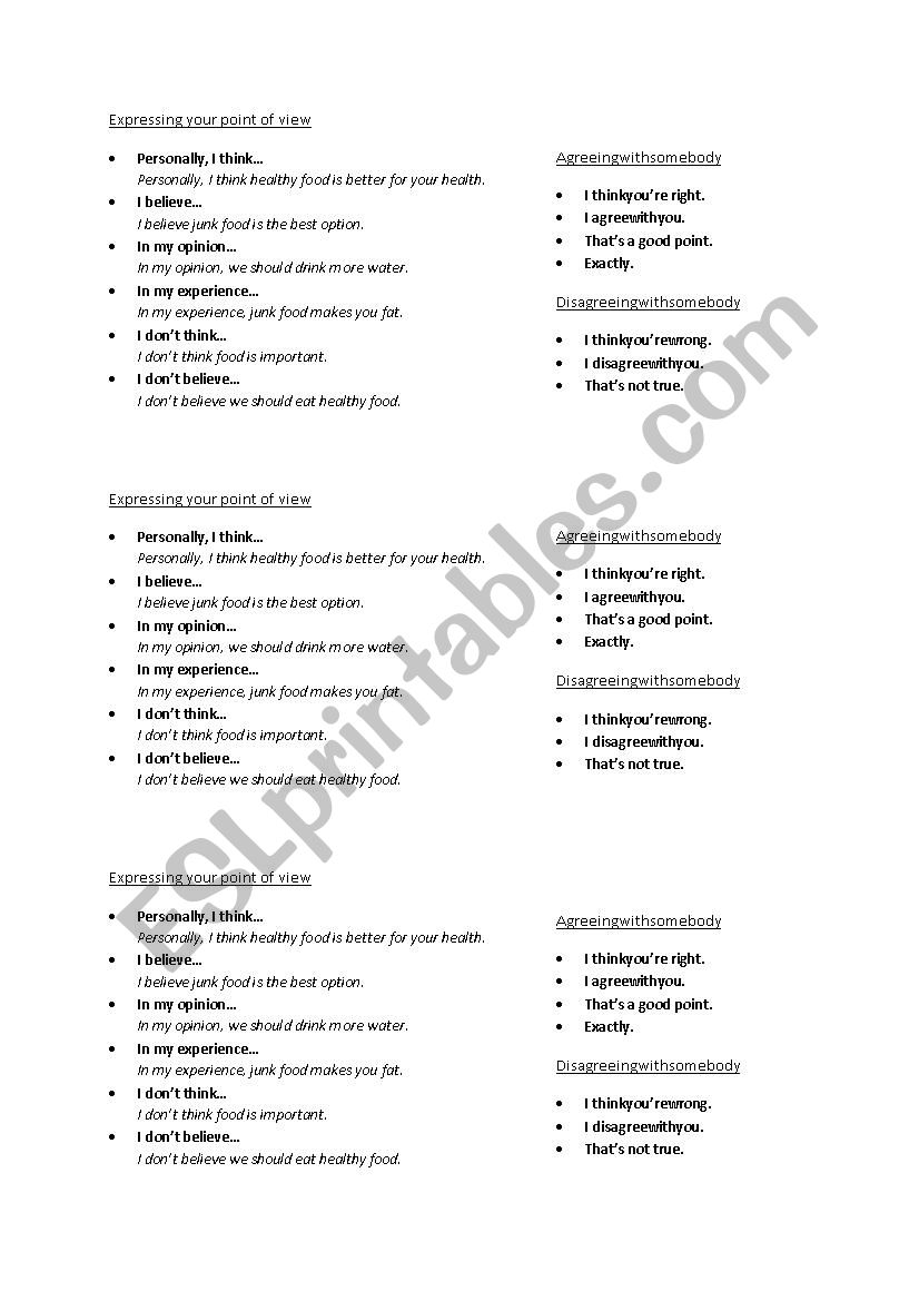 Expressing your Opinion worksheet