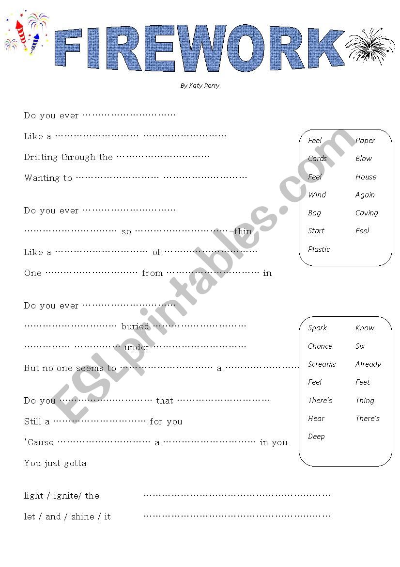 FIREWORK by Katy Perry worksheet