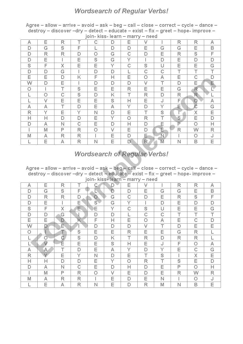 Regular wordsearch worksheet