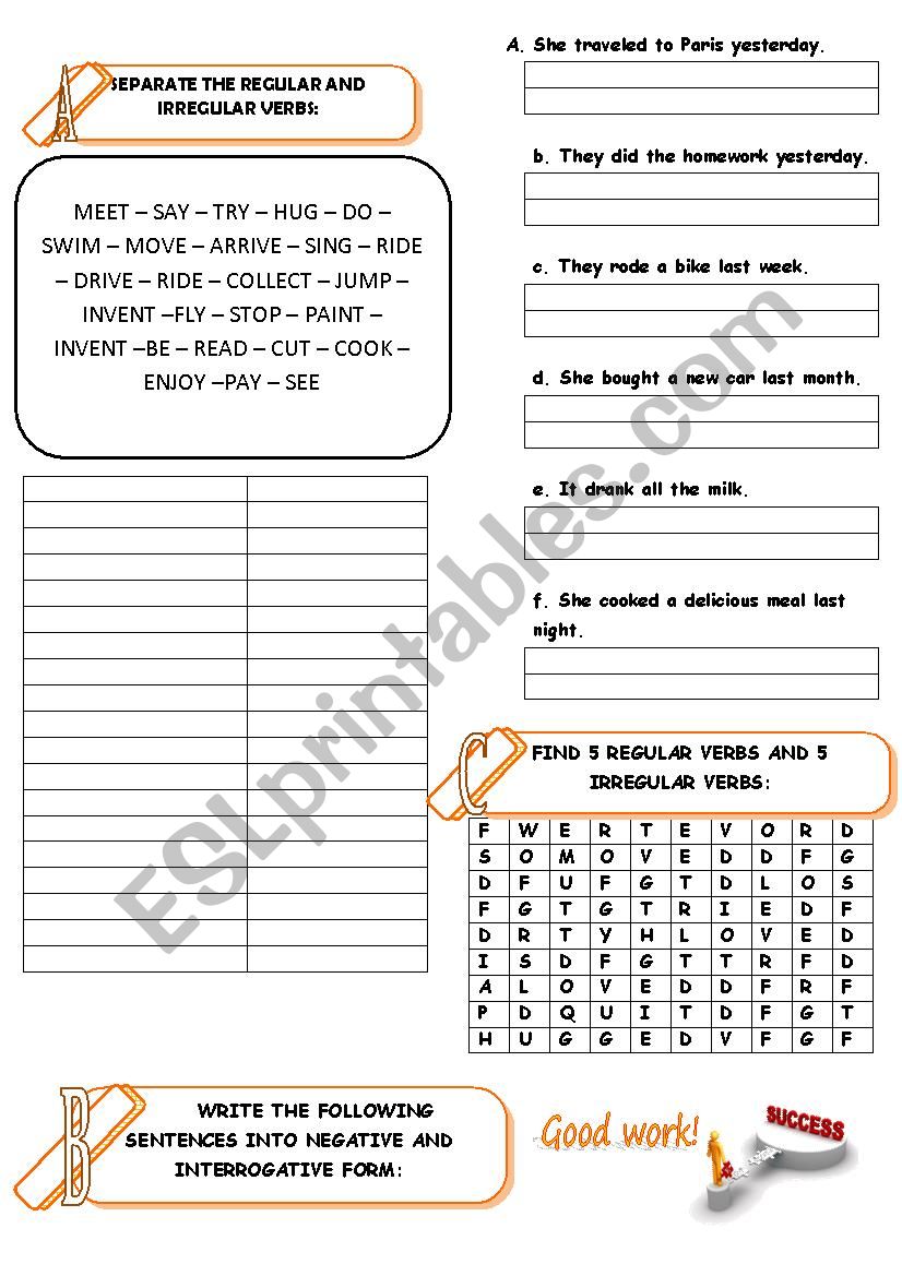 Regular and irregular verbs. worksheet