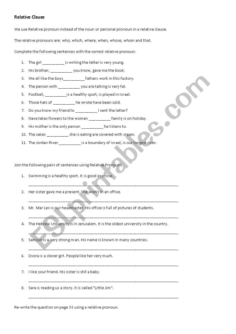 relative clause worksheet