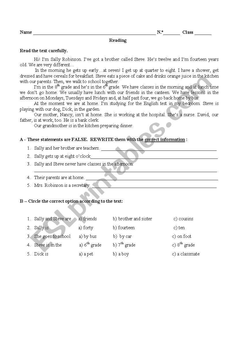 6th  grade test worksheet