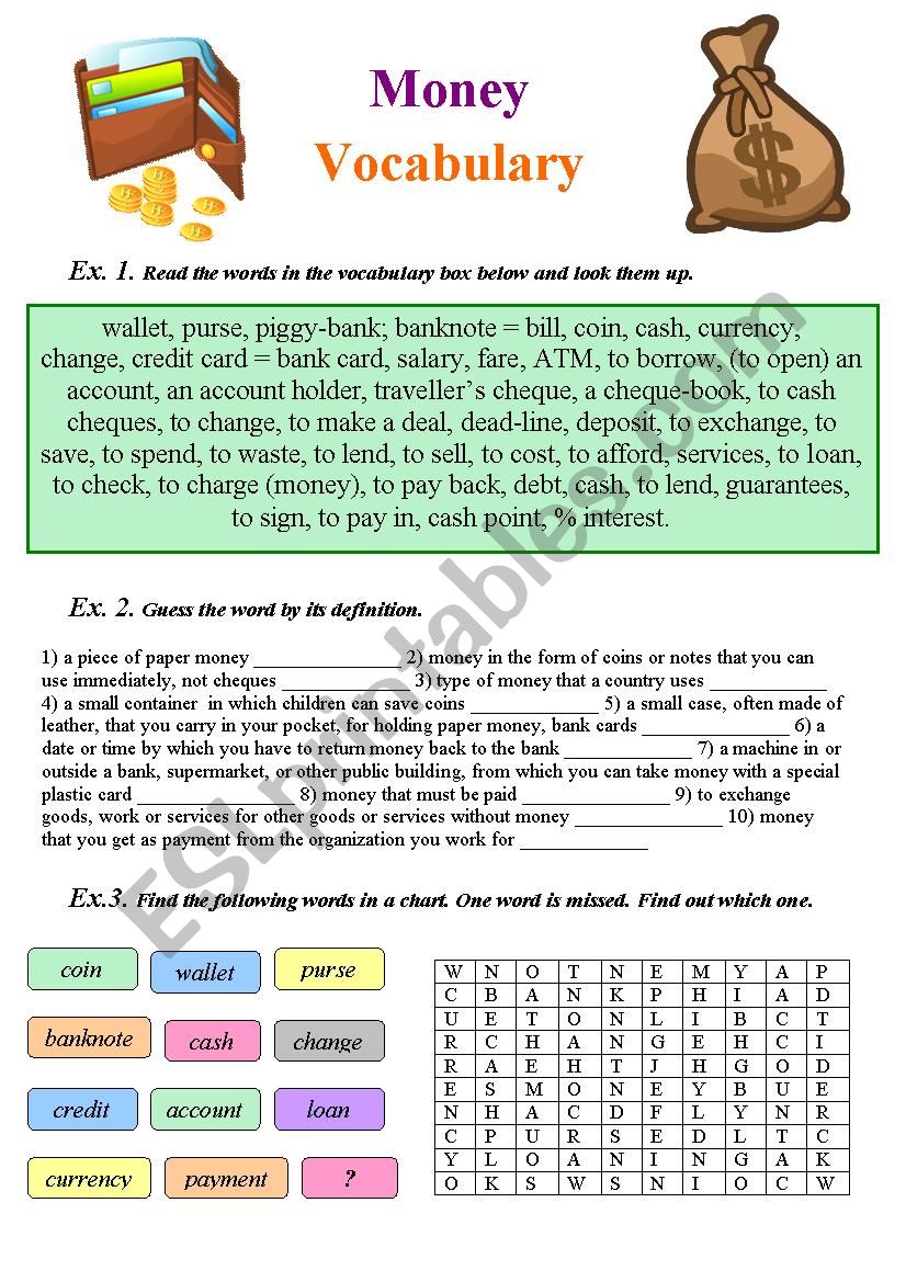 Money Matters (vocabulary + exercises)