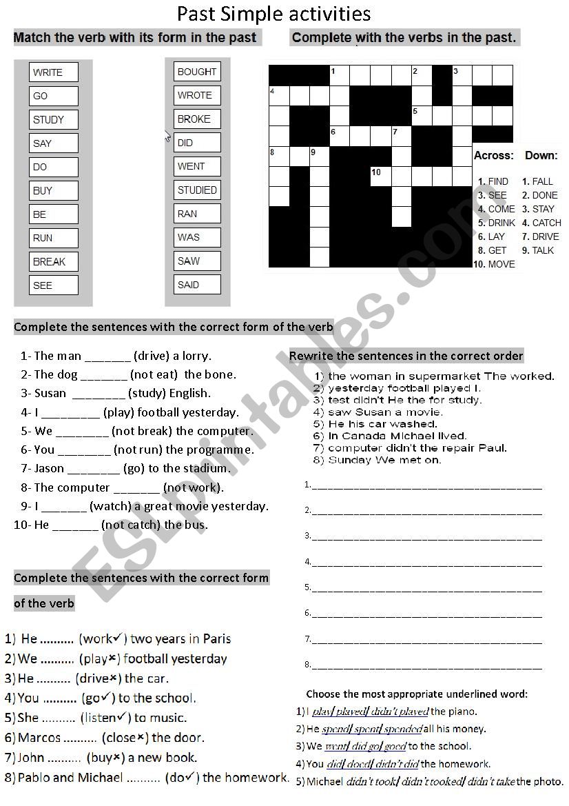 Past simple activities worksheet