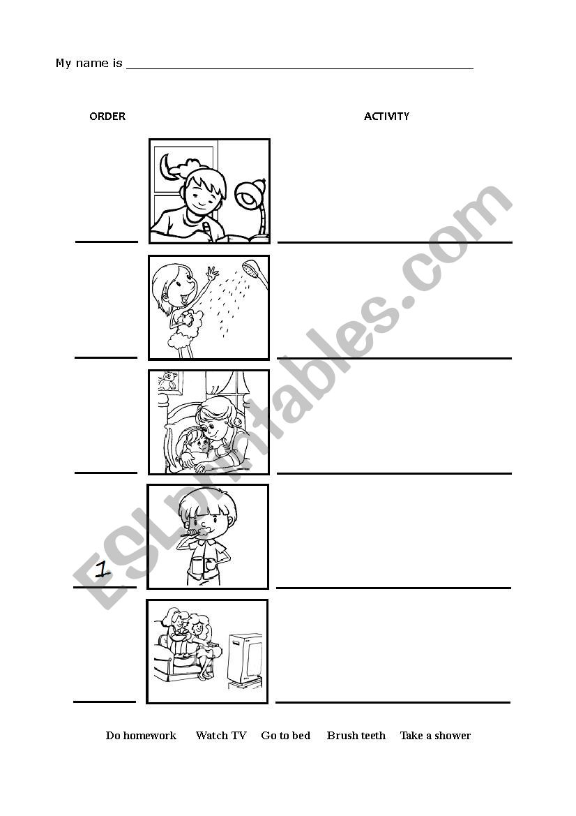 Daily activities worksheet