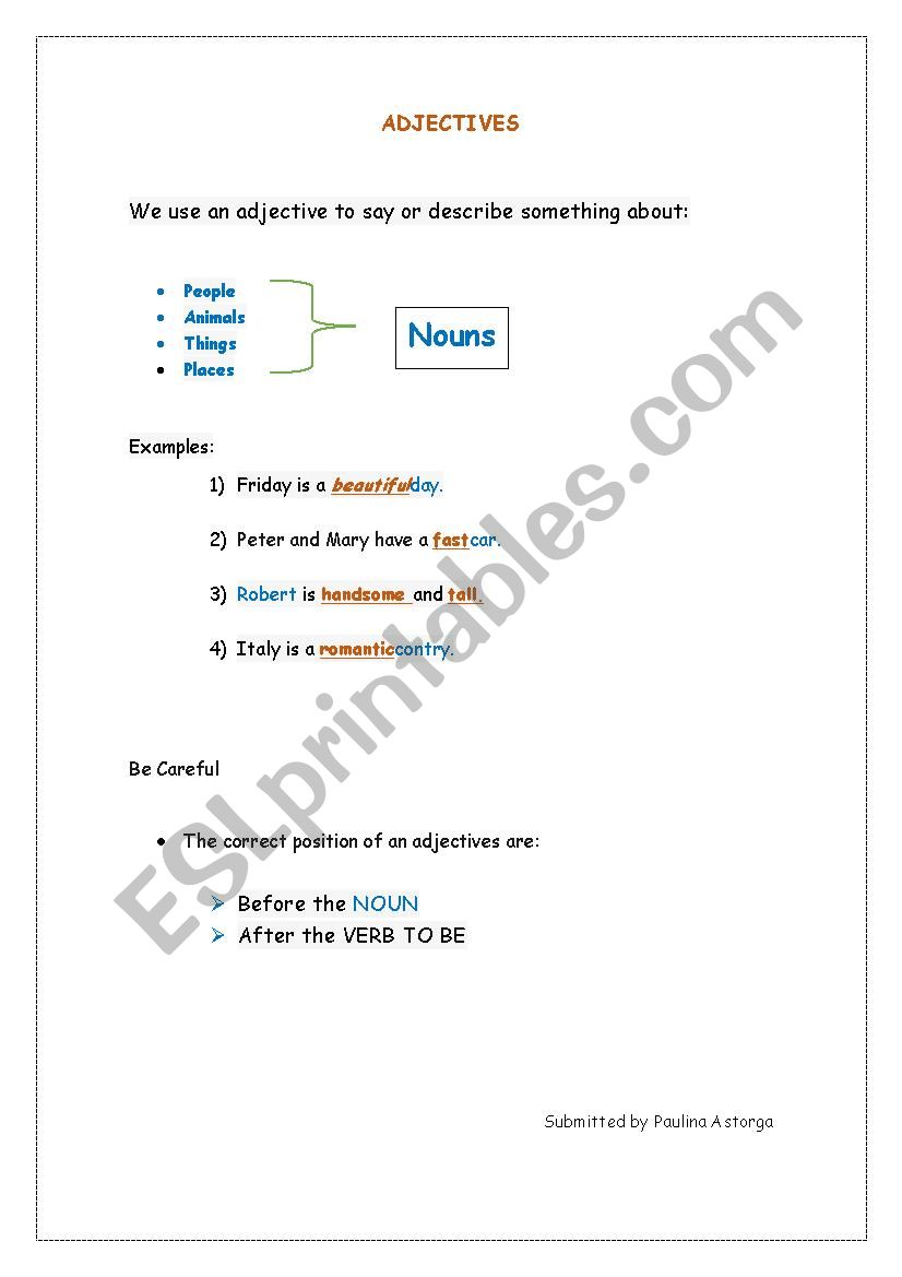 grammar adjectives worksheet