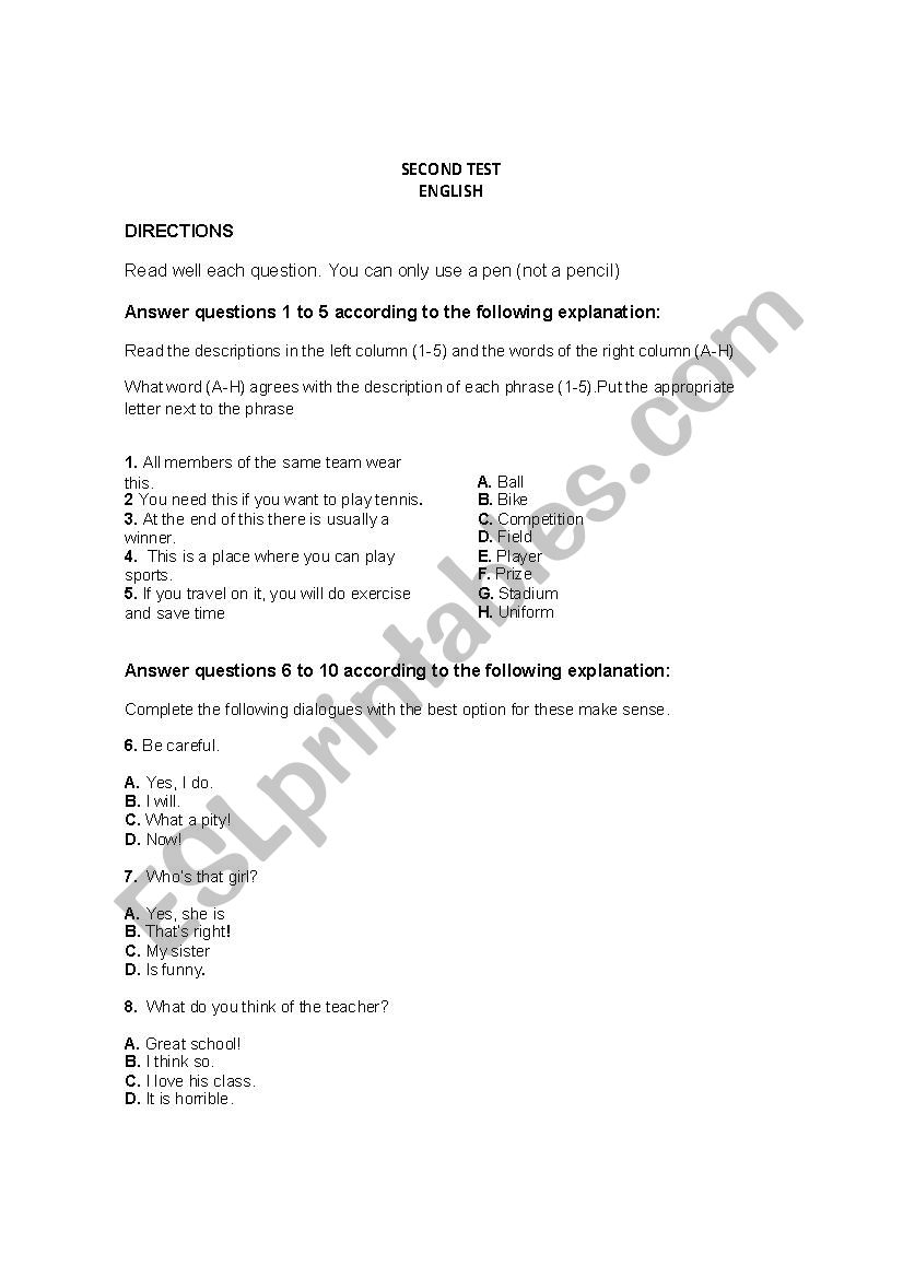 Test English worksheet