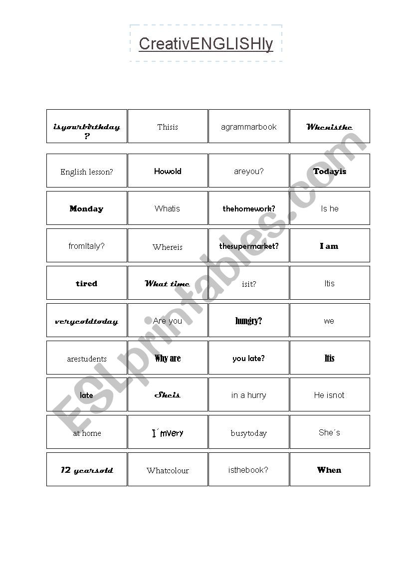 Domino To be worksheet
