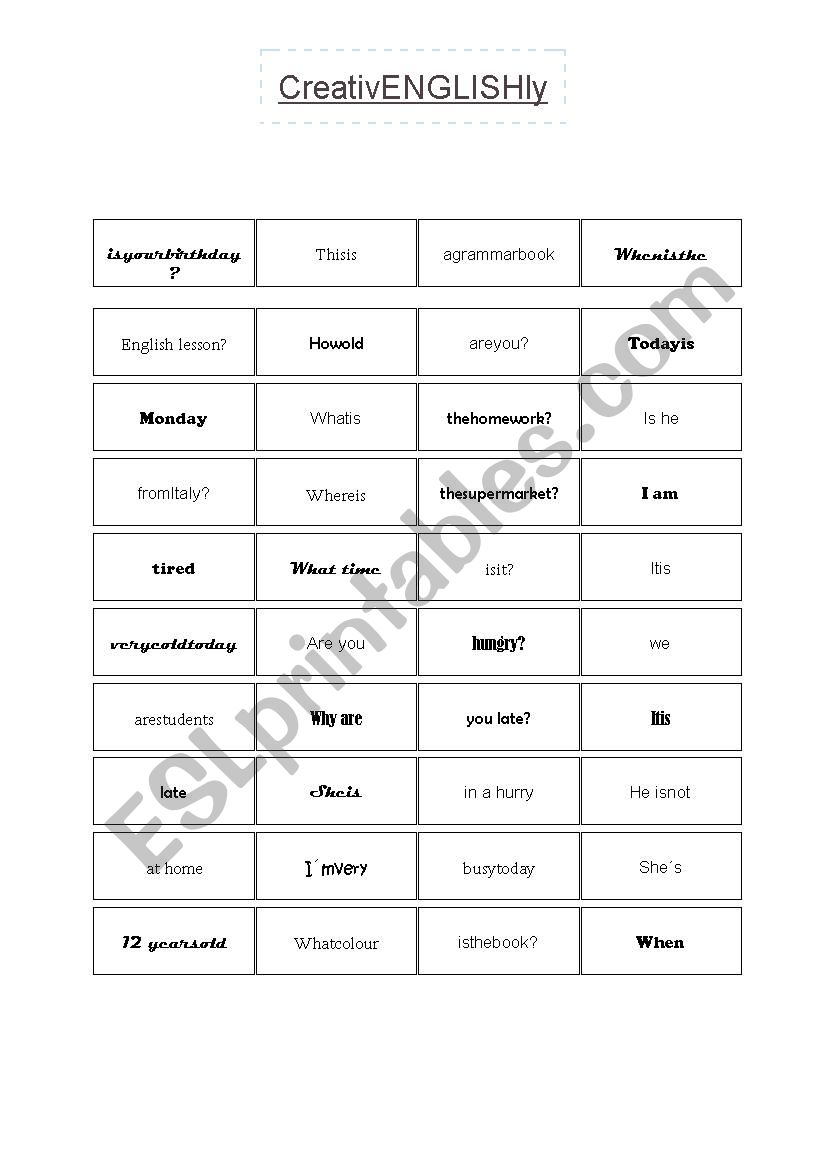 Domino To be worksheet