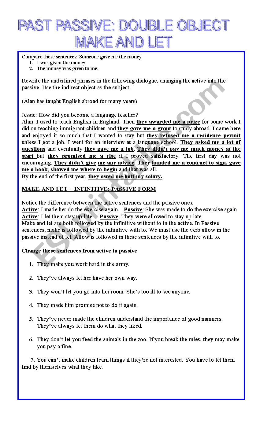 Past passive with double object and passive with make and let