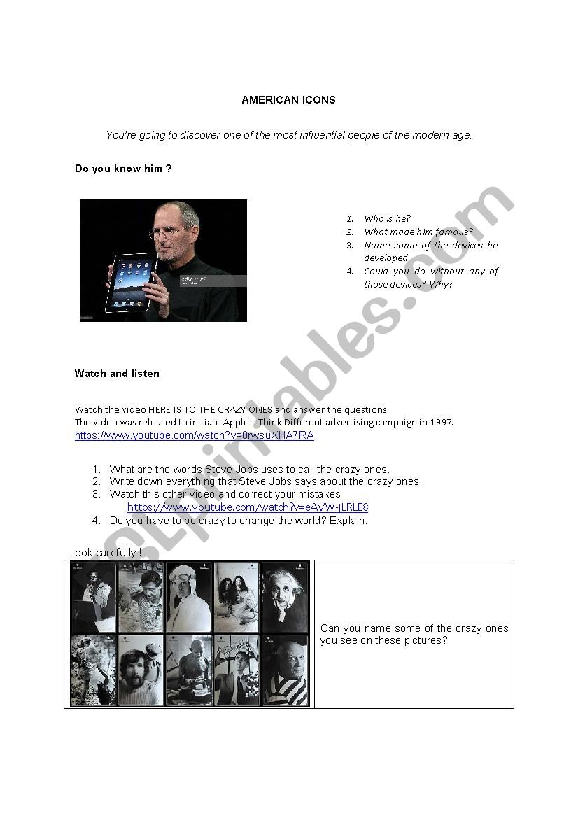 American icons worksheet