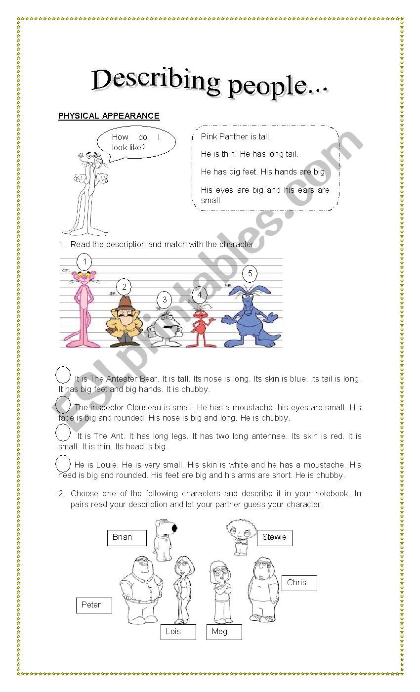 describing people worksheet