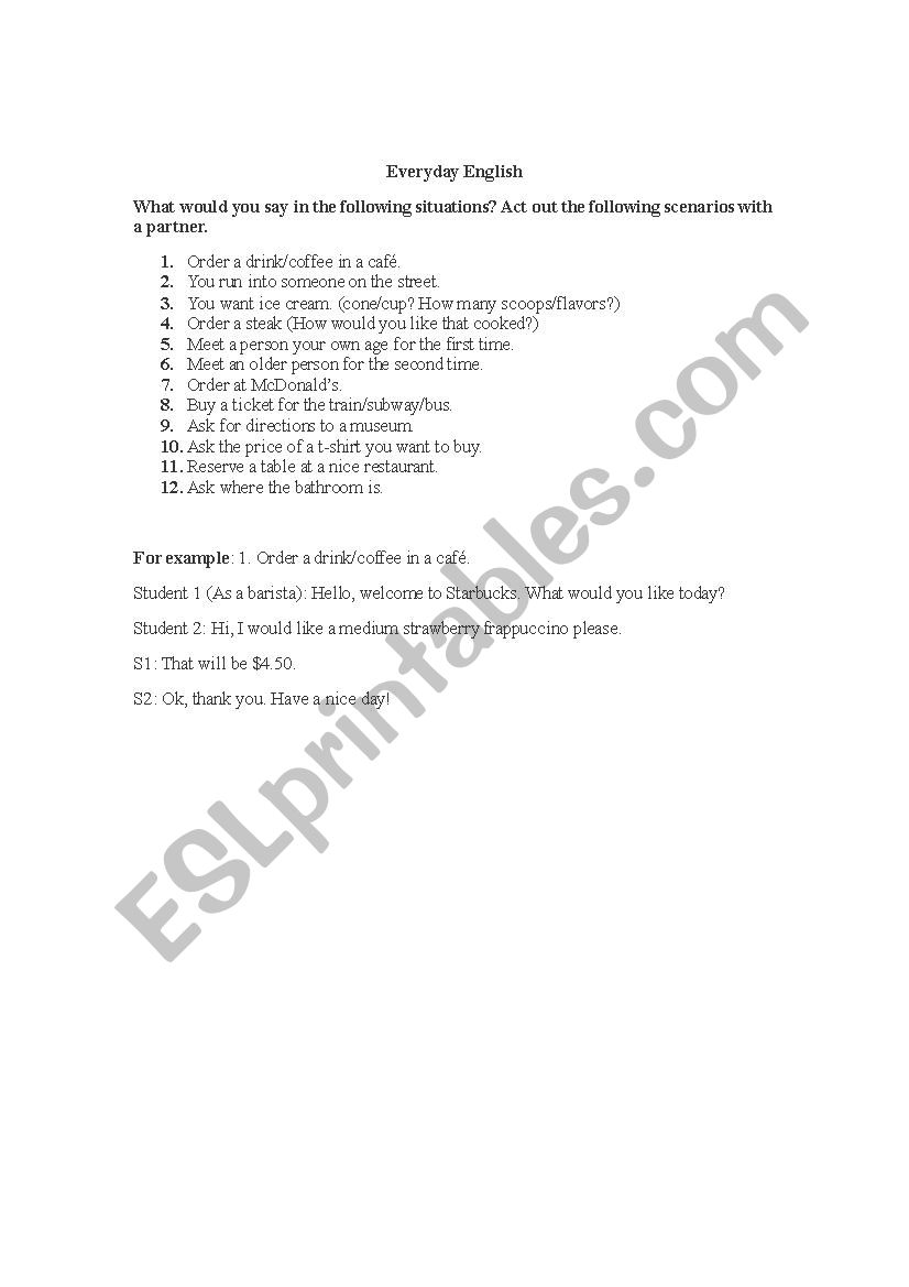 Practice Dialogue worksheet