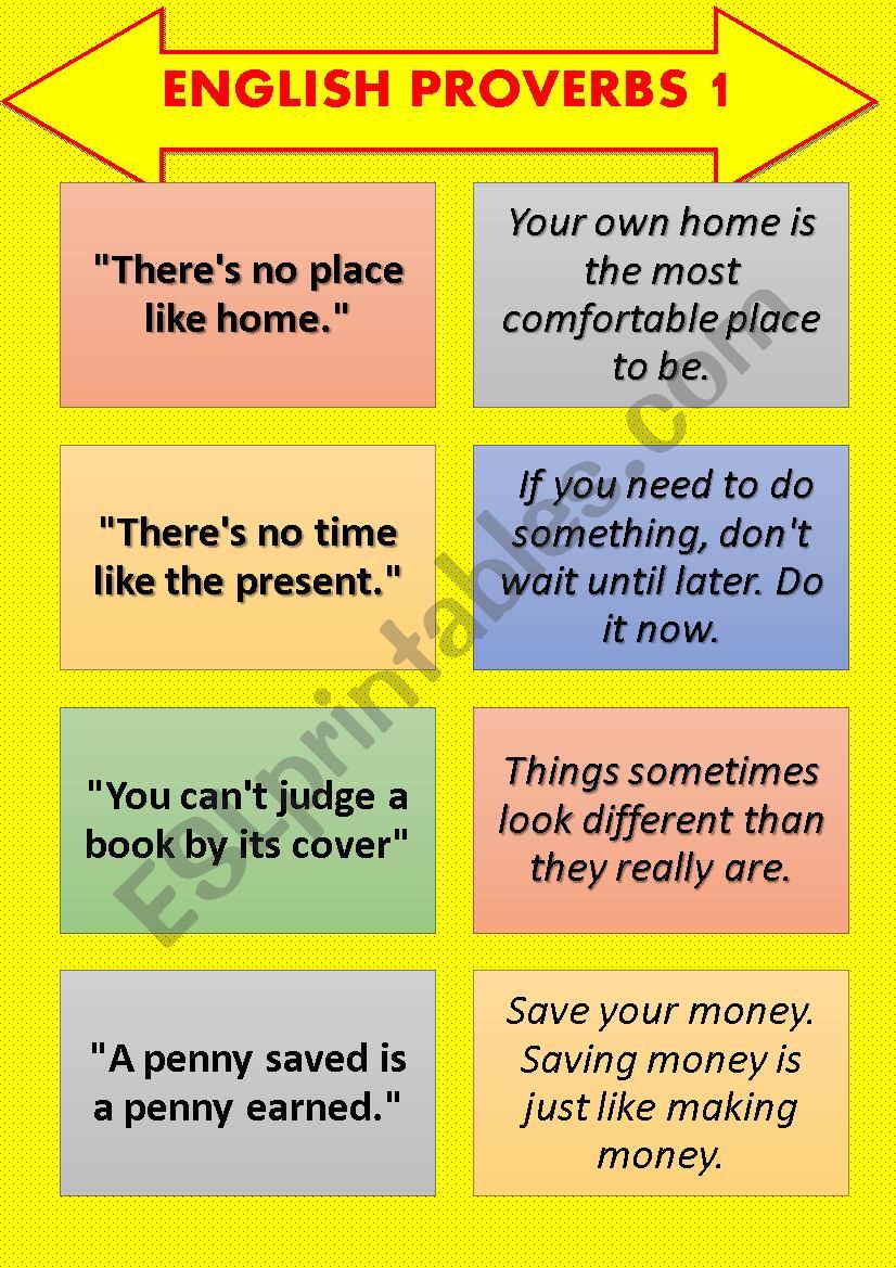 English Proverb-Explanation Cards SET 1 (8 pages)