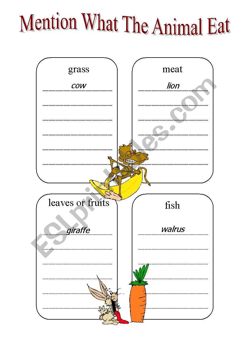 mention what the animal eat worksheet
