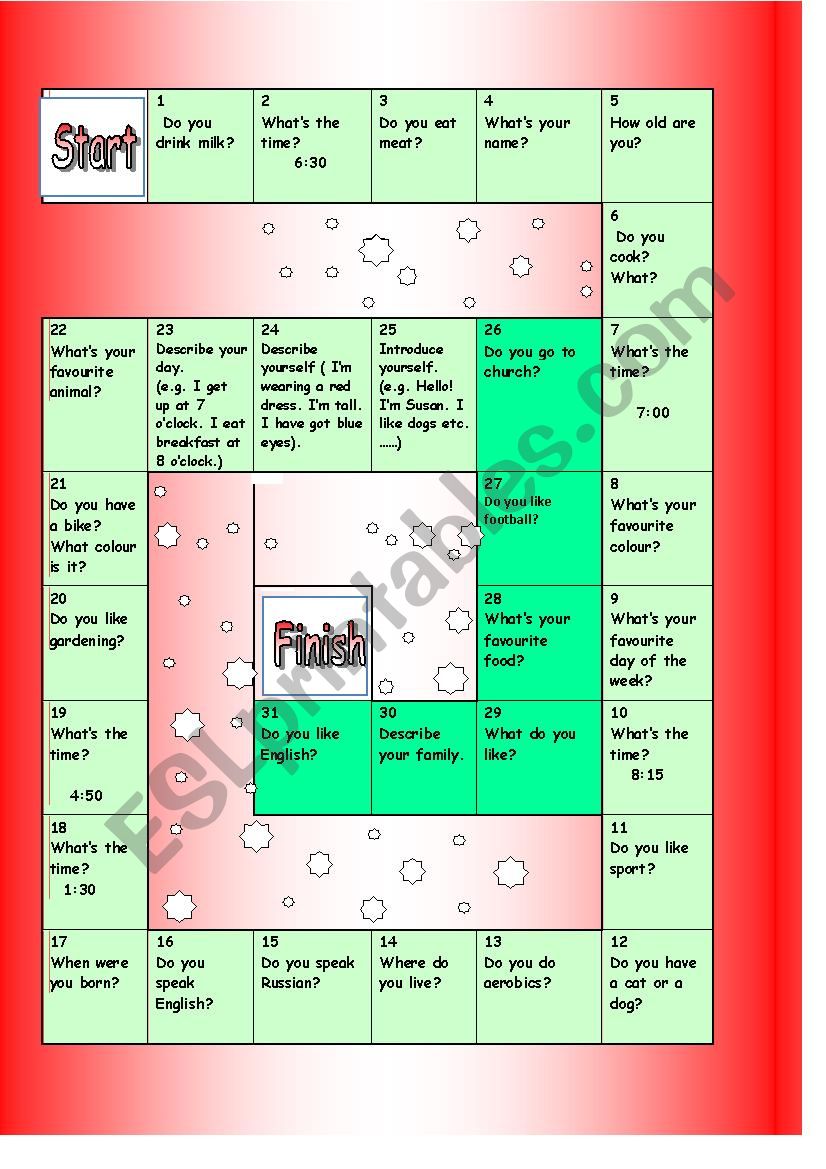 Board game Present Simple Questions Revision