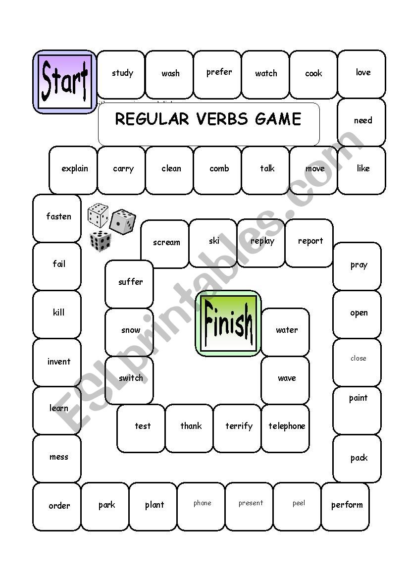 Boardgame regular verbs with dice.