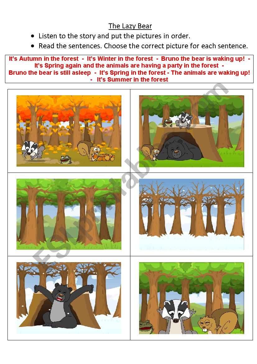 The Lazy Bear. worksheet