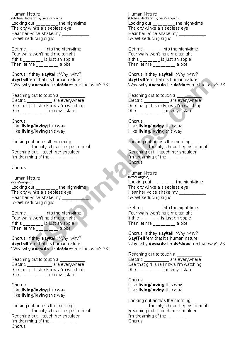 Human nature - song worksheet