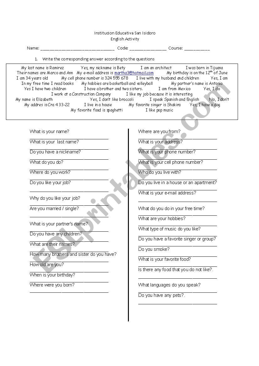 Vocabulary activity worksheet