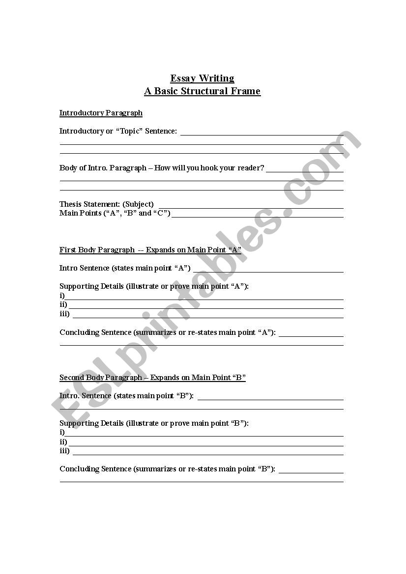 Essay Writing Template worksheet