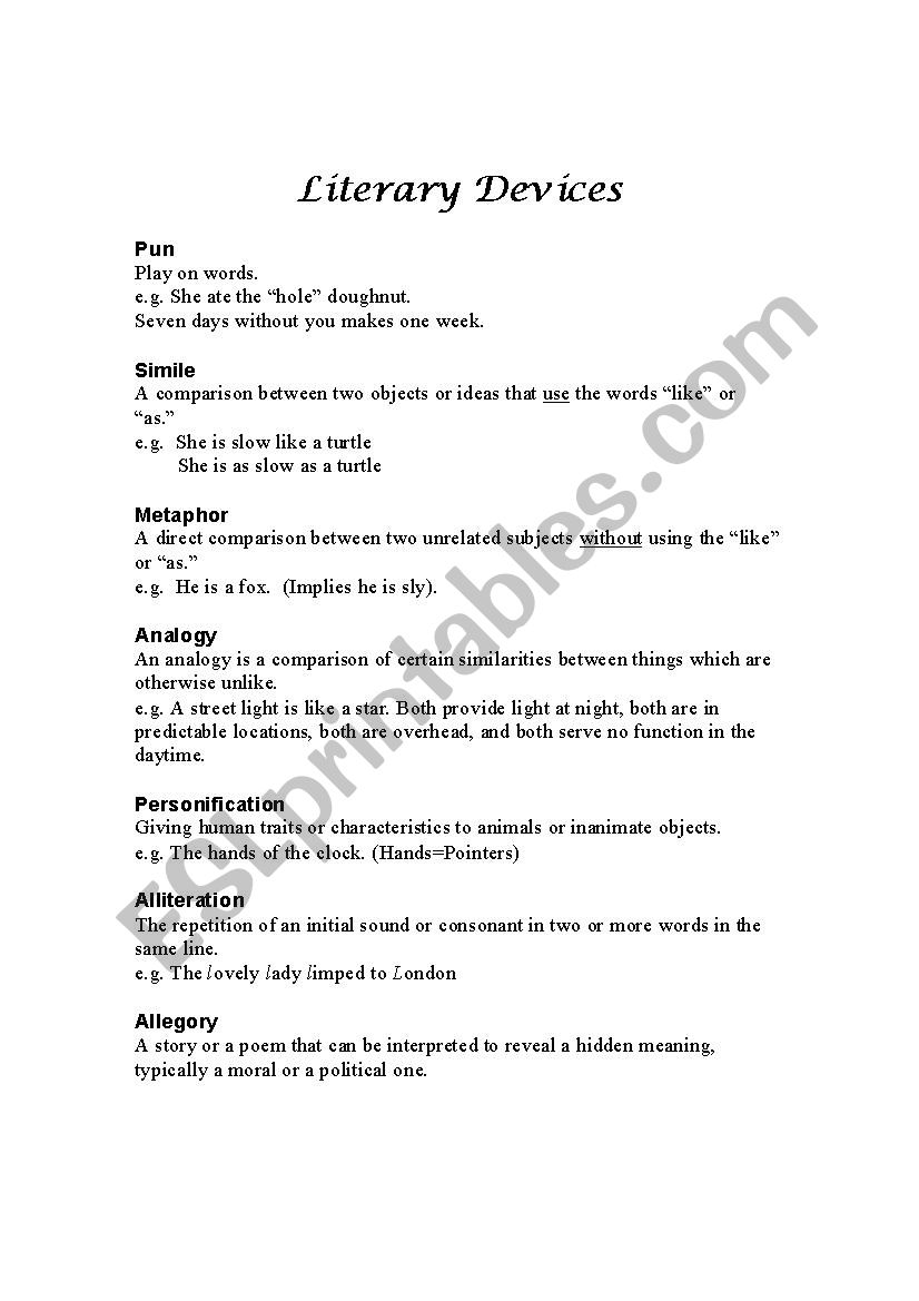 Literary Devices worksheet