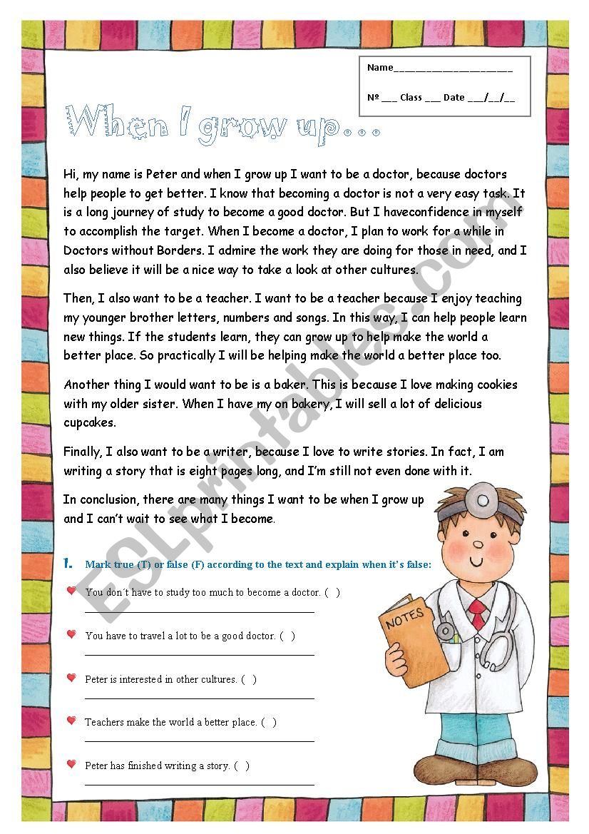 When I grow up worksheet