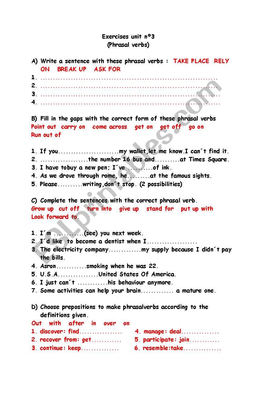 Phrasal verbs  worksheet worksheet