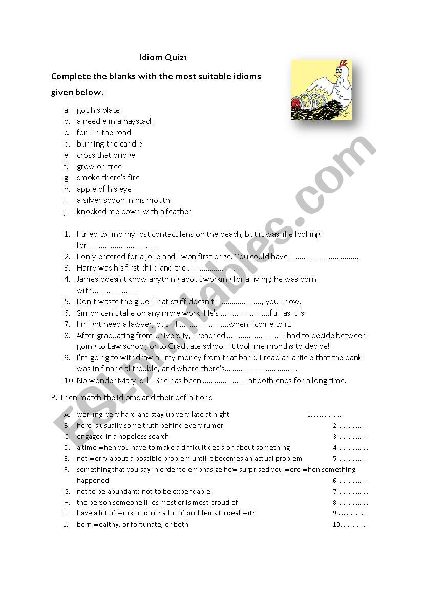 Common Idiom Quiz worksheet