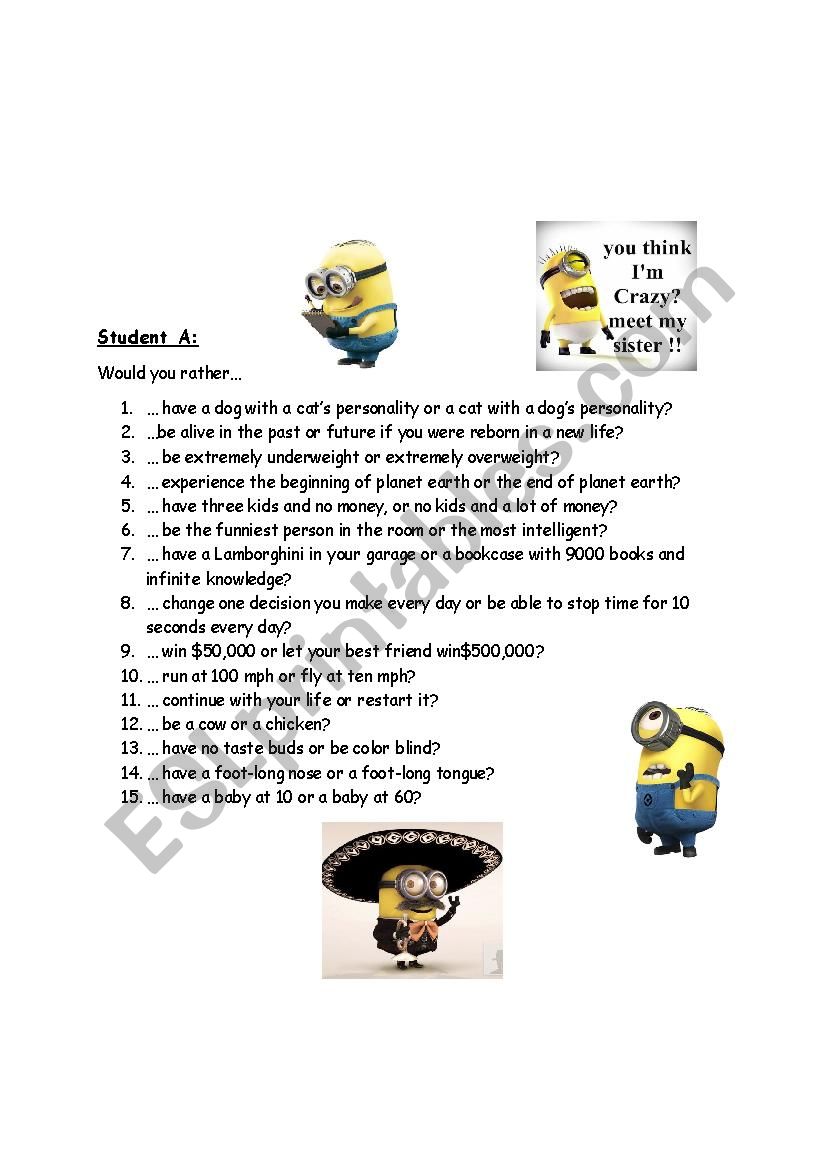 Would you rather...? worksheet