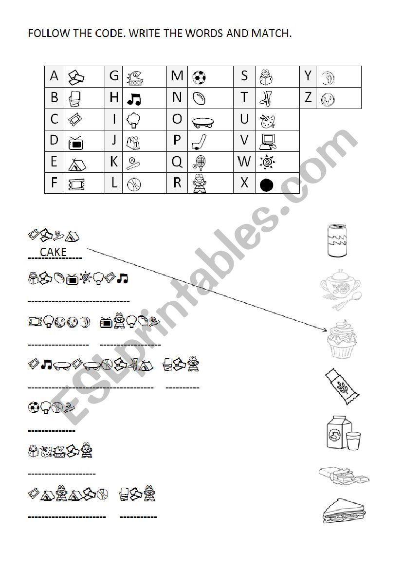 FOOD - FOLLOW THE CODE worksheet