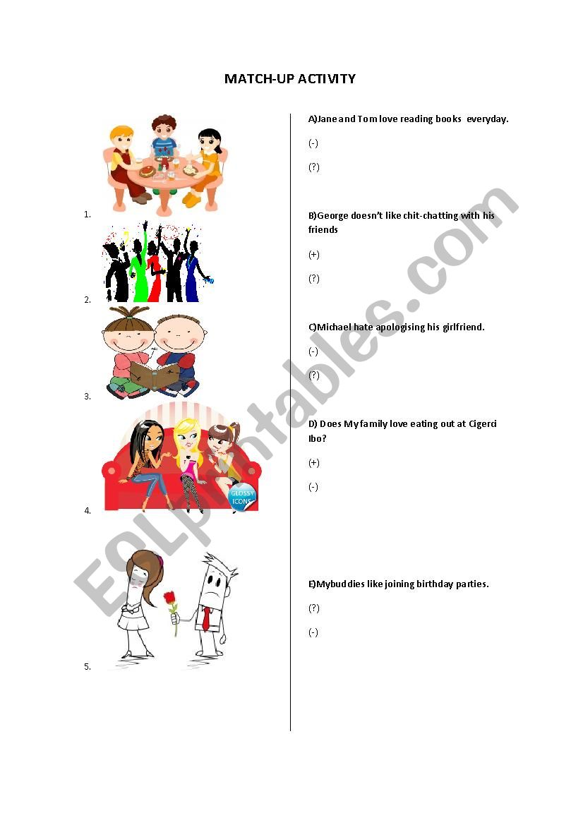 Match-up Activity worksheet