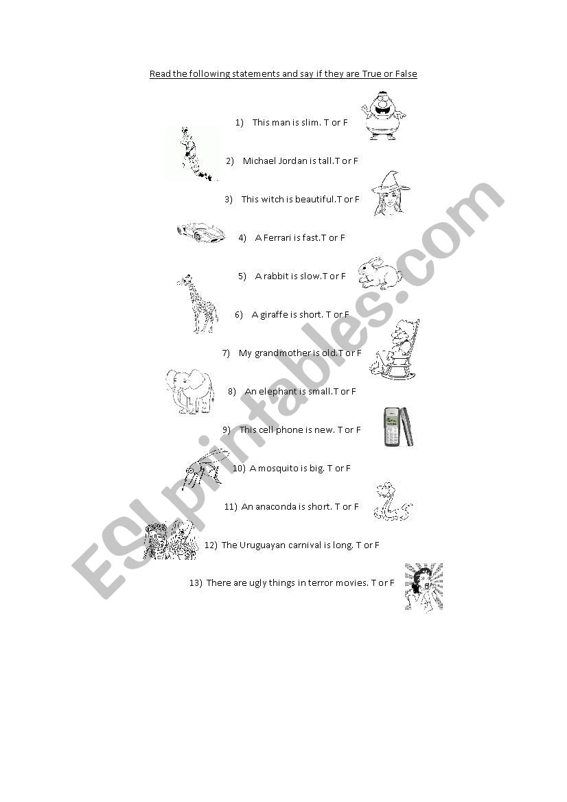 Opposites - True or False worksheet