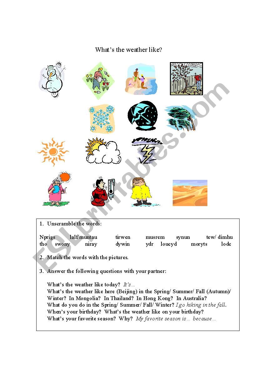 Whats the weather lIke? worksheet