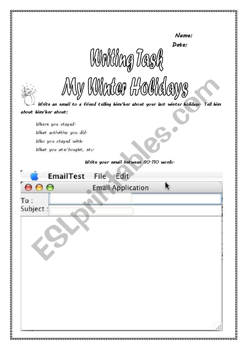 WRITING TASK: Â´MY WINTER HOLIDAYSÂ´ PET EXAM PRACTICE Level B1