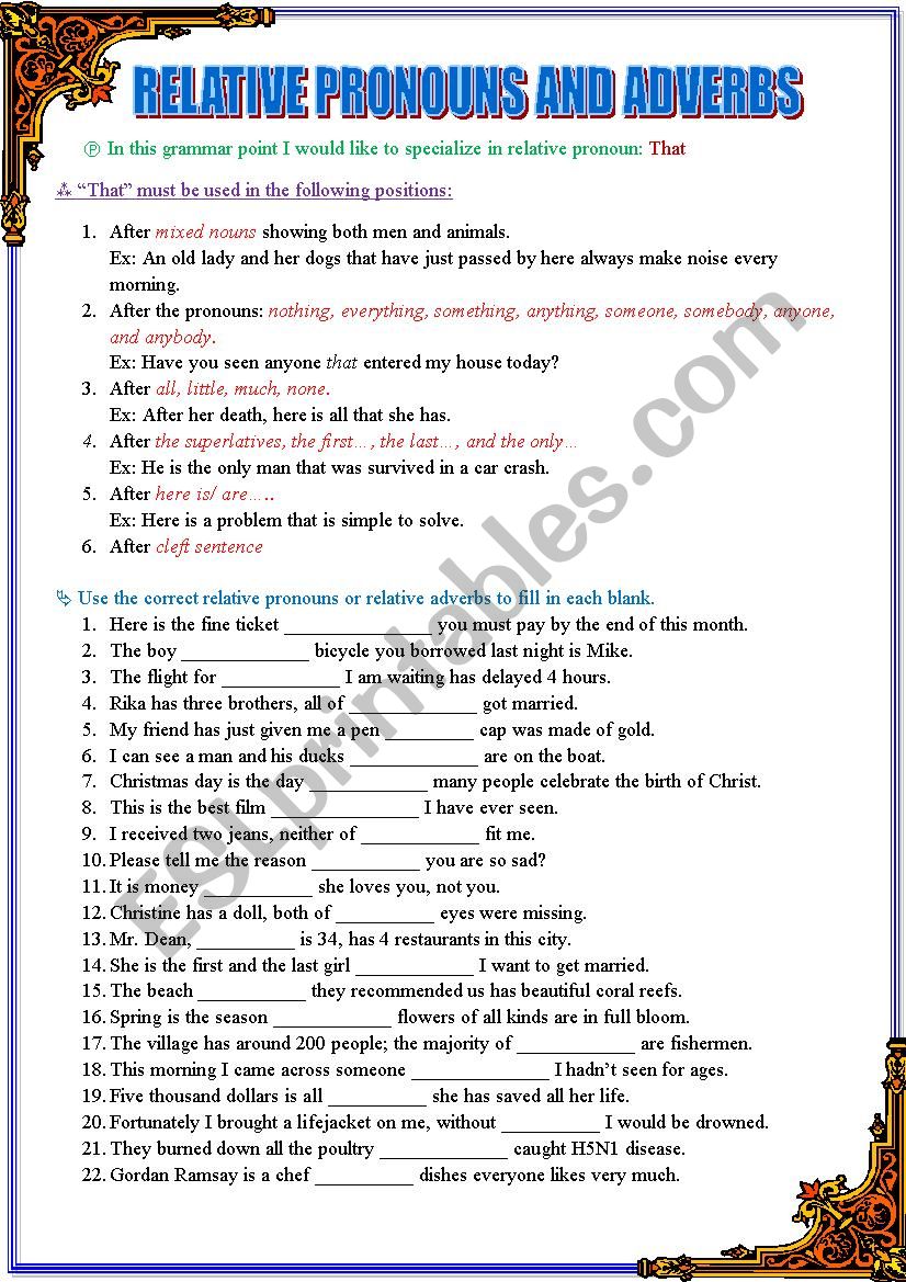 Relative pronouns worksheet