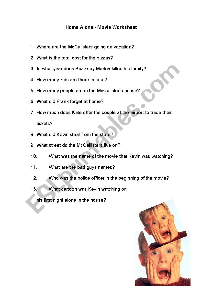 Home Alone - Movie Question Sheet