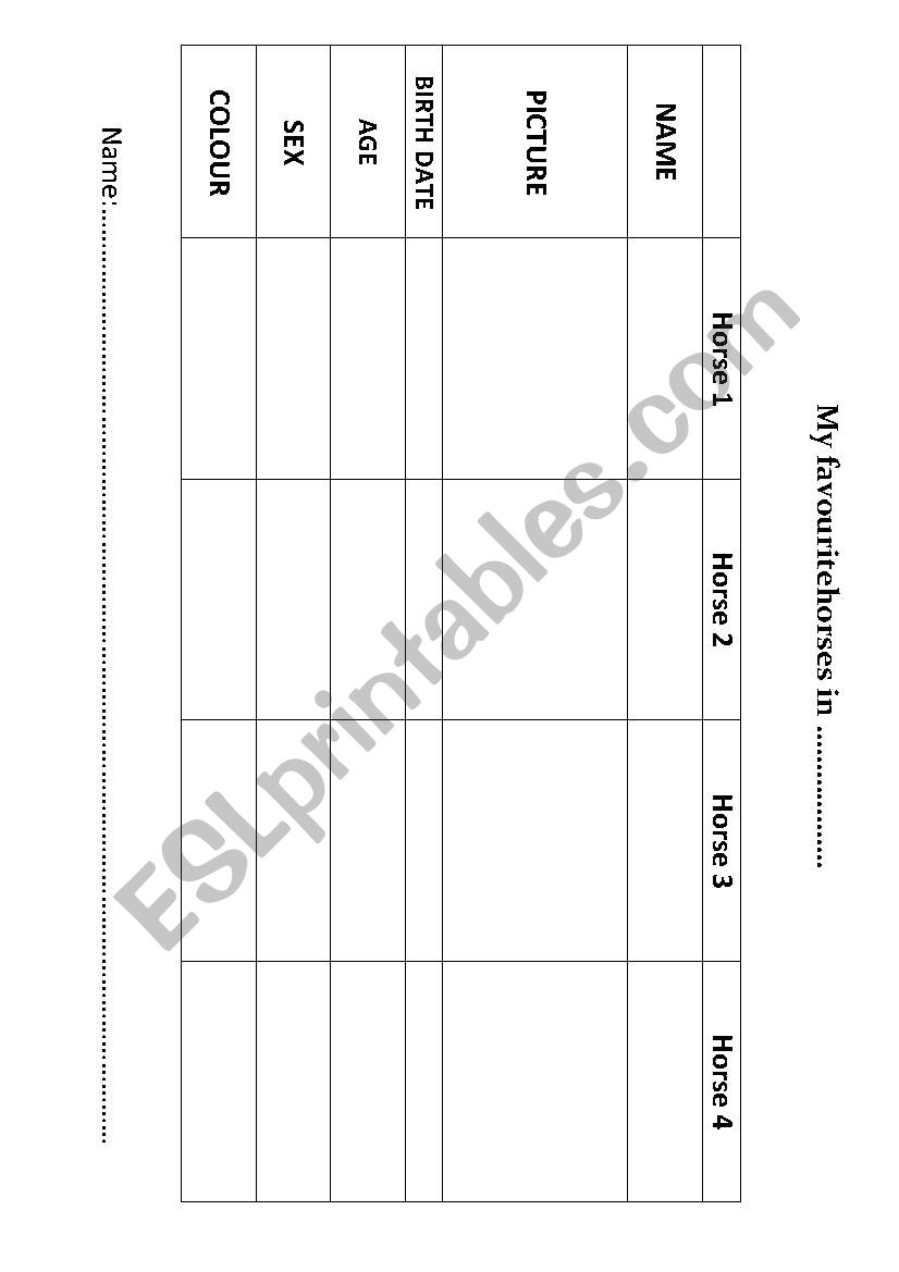 stable project worksheet