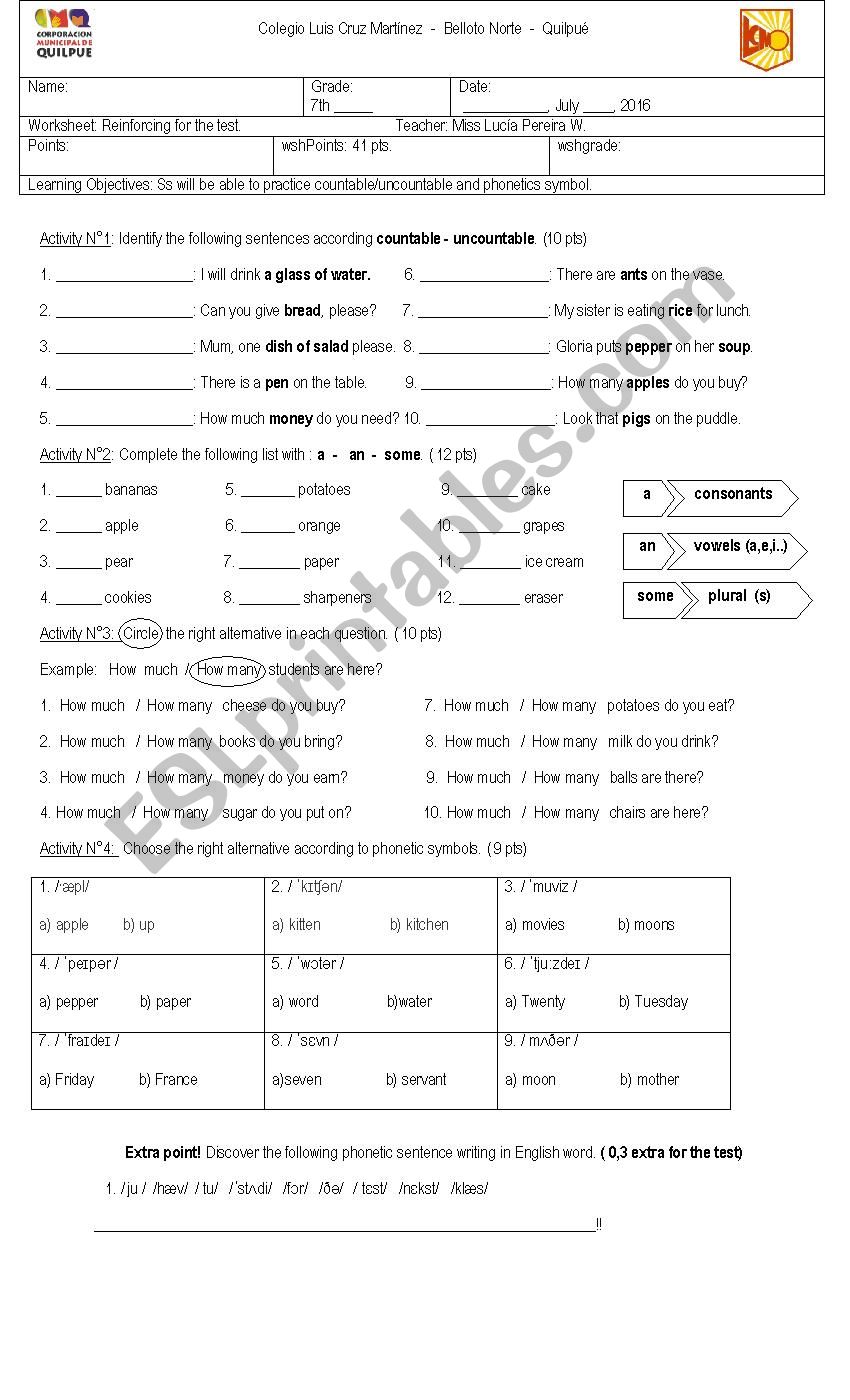 countable/uncountable worksheet