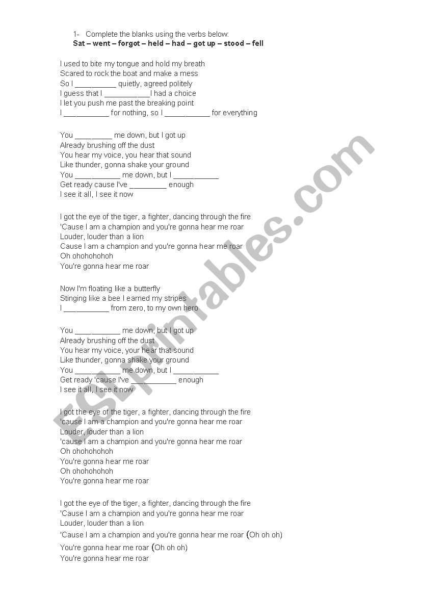 Katy Perry - Roar (simple past - irregular verbs)