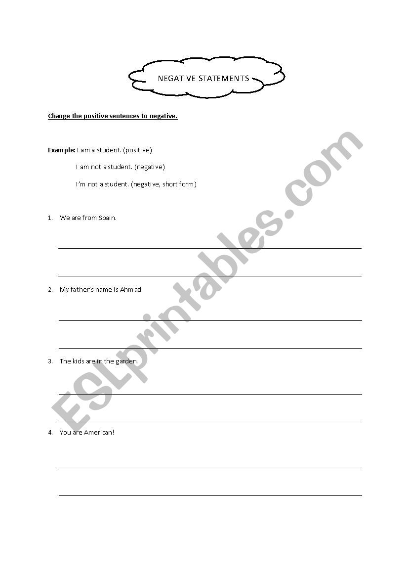 negative verbs worksheet