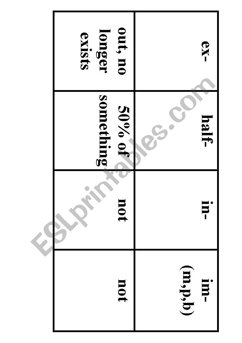 Prefix Game worksheet