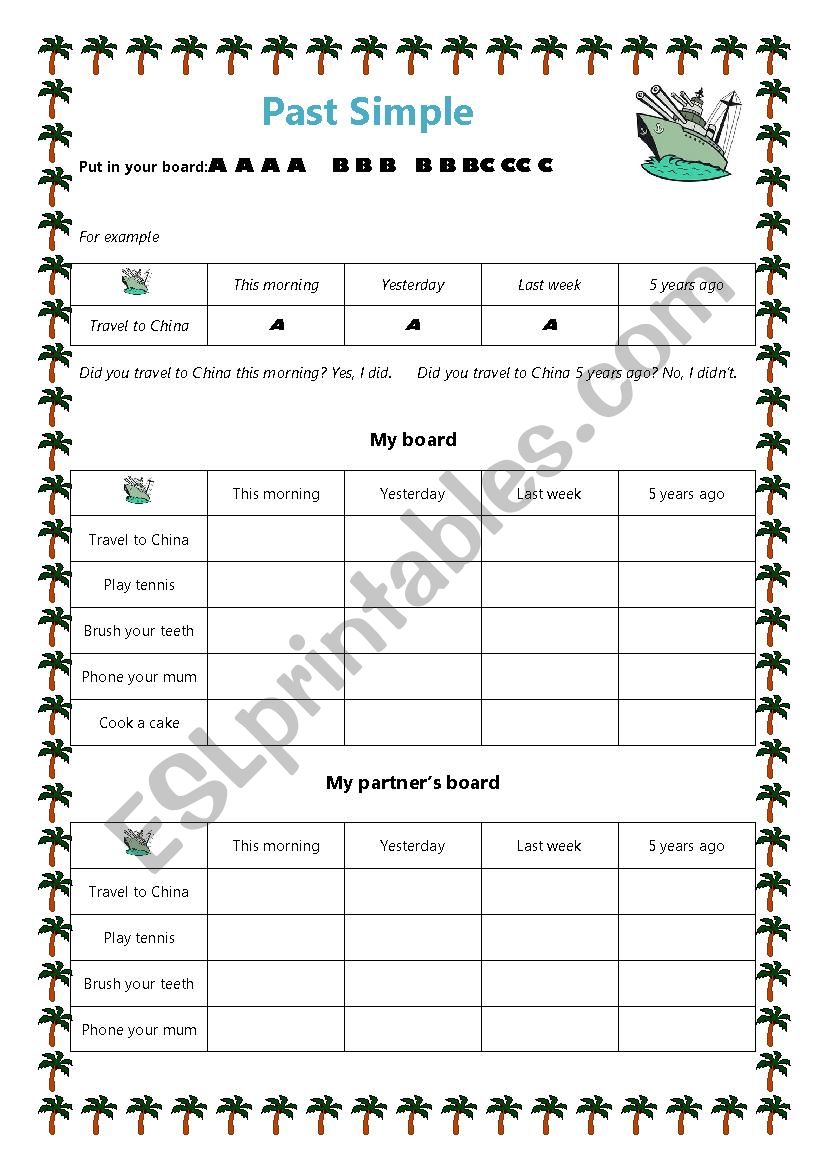 Past Simple Battleships  worksheet