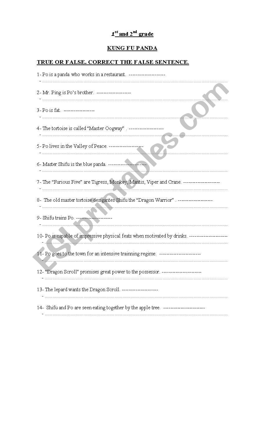 kung fu panda worksheet