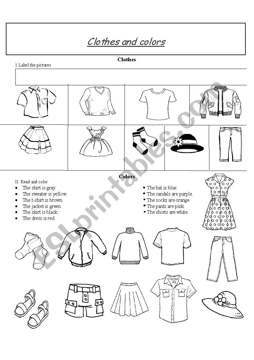 Clothes and colors worksheet