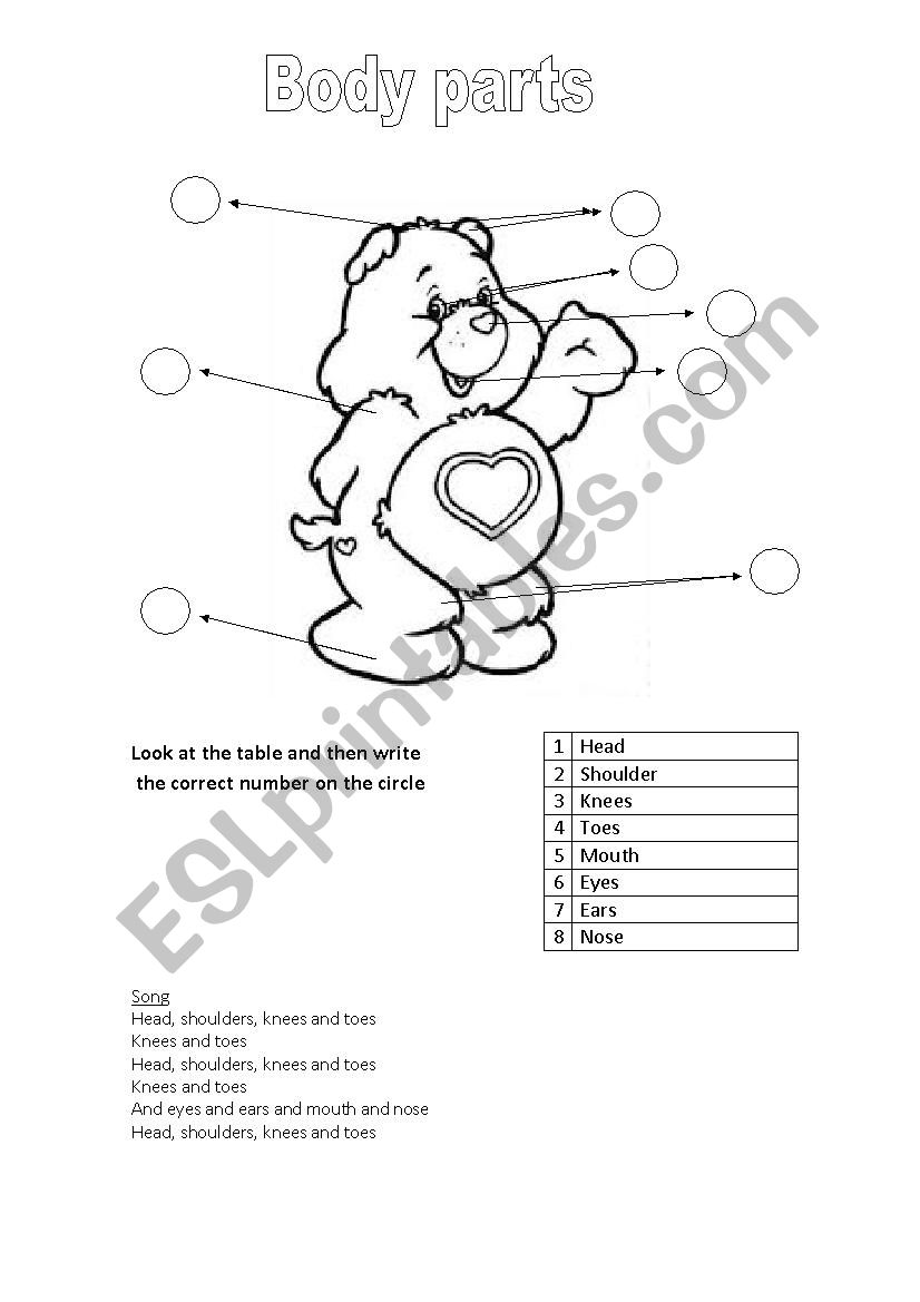 body parts worksheet