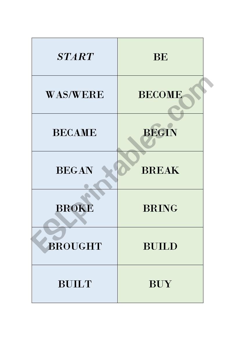 irregular verbs domino worksheet