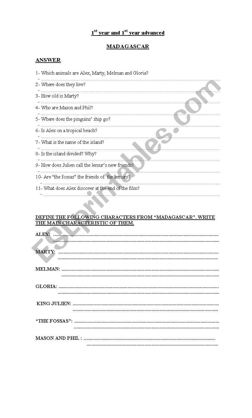 madagascar worksheet